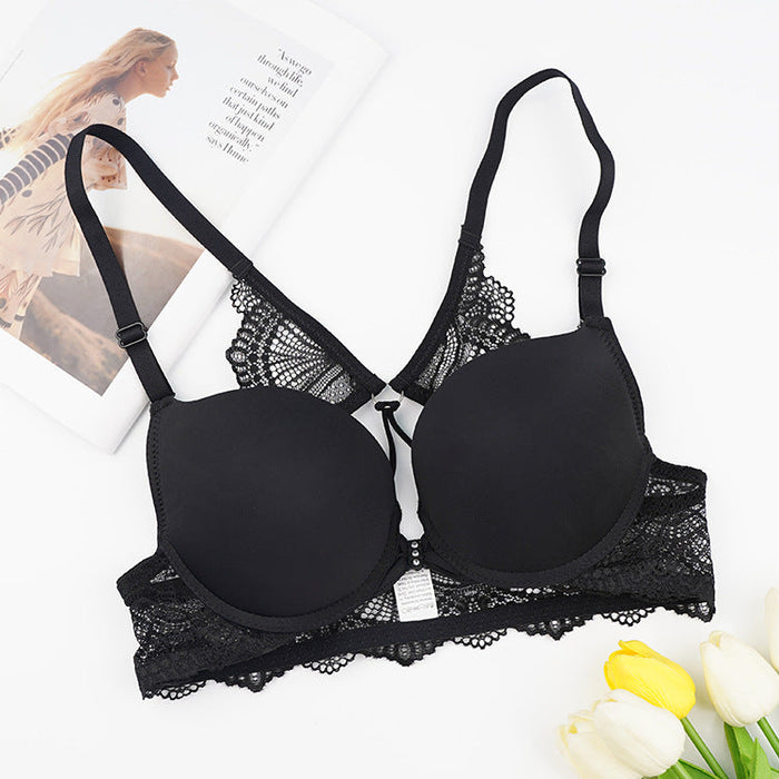 Color-Sexy Front Button Underwear Lace Bow Push up Breathable Sweat Absorbent Anti Exposure Adjustable Bra with Steel Ring-Fancey Boutique