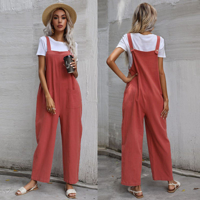 Color-Summer Trendy Cotton Linen Solid Color Sleeveless Sling Jumpsuit for Women-Fancey Boutique