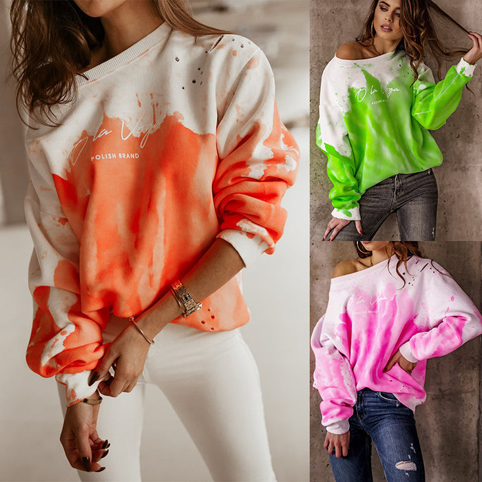 Color-Women Clothes Printed Tie-Dyed Long Sleeve round Neck T- Sweater for Women Sweatshirt-Fancey Boutique