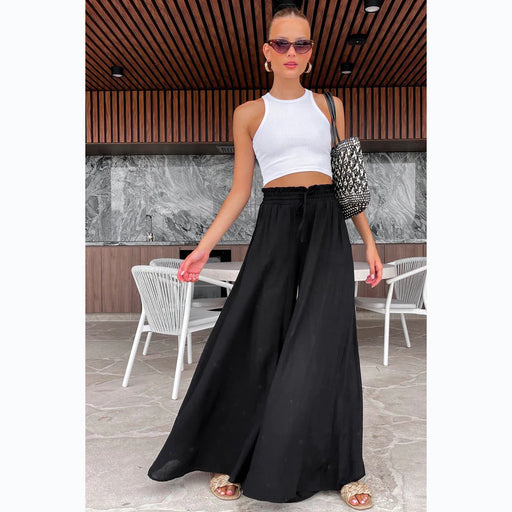 Color-Black-Summer Elastic Waist Casual Wide Leg Pants for Women-Fancey Boutique