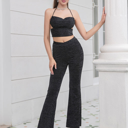 Color-Summer Women Clothing Sexy Casual Set Halter Sleeveless Top Bootcut Pants Sets-Fancey Boutique