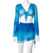 Color-Blue-Women Clothing Spring Tie Dyed Printed V neck cropped Pleating Mesh Skirt Set Female-Fancey Boutique