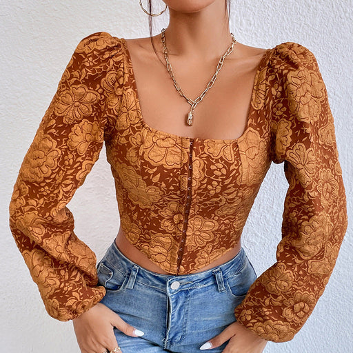 Color-Autumn Street Embroidery Embroidery Retro Vest Breasted Backless Long Sleeves Top-Fancey Boutique