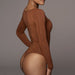 Color-Sexy T-Shaped One-Piece Bottoming Shirt Autumn Women Clothing Tight Long Sleeve Square Neck Bodysuit-Fancey Boutique