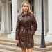 Color-Mid Length Leather Coat With Belt Spring Autumn Long Sleeve Leather Wind Coat British Coat Women-Fancey Boutique