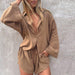 Color-Women Clothing Loose Long Sleeve Shirt Casual Shorts Two-Piece Suit-Fancey Boutique