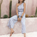 Color-Summer Vertical Print Half Shoulder Wide Leg Sexy Waist Jumpsuit-Fancey Boutique