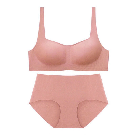 Color-Pink Suit-Women Korean Seamless Square Collar Tube Top Underwear Thin Wireless Soft Support Small Chest Comfortable Jelly Bra Set-Fancey Boutique