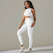 Color-Milky White-Seamless Knitted Zipper Thread Sexy Sports Vest Pants Yoga Clothes Fitness Suit Women-Fancey Boutique