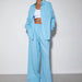 Color-Blue-Blue Cotton Linen Collared Long Sleeve Wide Leg Trousers Loose Outfit Autumn Women Clothing-Fancey Boutique