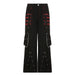 Color-Black-Retro Dark Cool Chic Ribbon Eyelet Chain Casual Pants Contrast Color Striped Mesh Stitching Wide Leg Pants-Fancey Boutique
