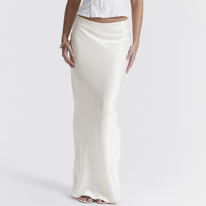 Color-White-Sexy Women Wear Satin Elegant Slim Fit Hip Skirt Spicy Girl Skirt Elegant Fishtail Skirt White Dress-Fancey Boutique