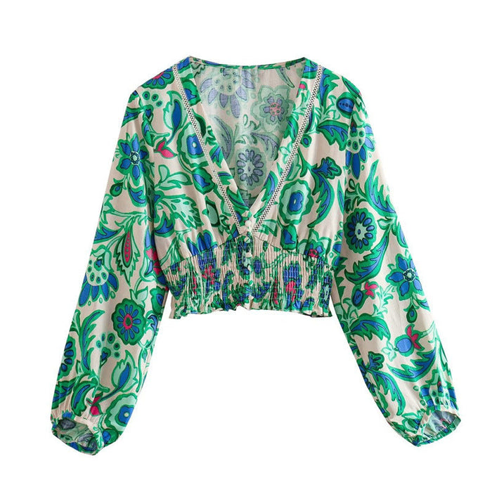 Color-Multi-Spring V neck Long Sleeve Shirt Elegant Women Clothing Trendy SlimFit CropTop-Fancey Boutique