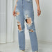 Color-Straight Leg Pants Washed Broken Holes Pants High Waist Jeans-Fancey Boutique