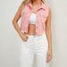 Color-Pink-Denim Jacket Street Hipster Beaded Frayed Hem Denim Jacket-Fancey Boutique