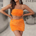Color-Sexy Solid Color Furry Suit Night Club Sexy Short Tube Top High Waist Hip Wrapped Skirt-Fancey Boutique