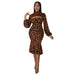 Color-Brown-Women Clothing Autumn Lantern Sleeve Flounced Set Leopard Print Two Piece Set-Fancey Boutique