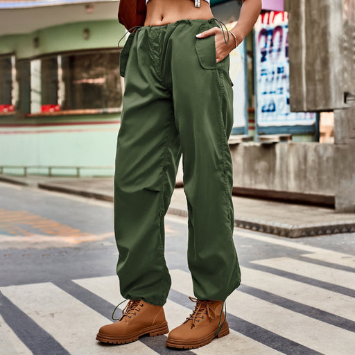 Color-Army Green-Street Loose Lace-up Drawstring Elastic Waist Overalls Ankle Tied Trousers Casual Pants Casual-Fancey Boutique