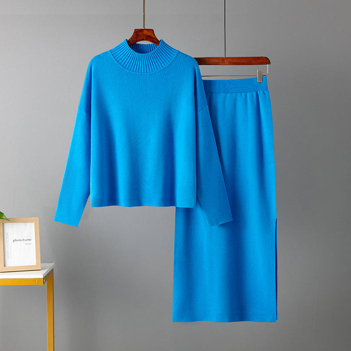 Color-Blue-Women Clothing Autumn Casual Loose Long Skirt Two Piece Suit Sweater-Fancey Boutique