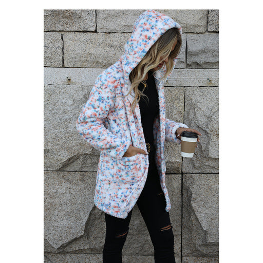 Color-Autumn Winter Women Hooded Long Sleeve Loose Snowflake Plush Christmas Casual Jacket-Fancey Boutique