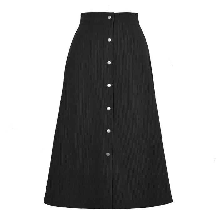Color-Black-Women Clothing Boutique Corduroy Skirt Single Breasted High Waist Autumn Winter Maxi Women Skirt-Fancey Boutique