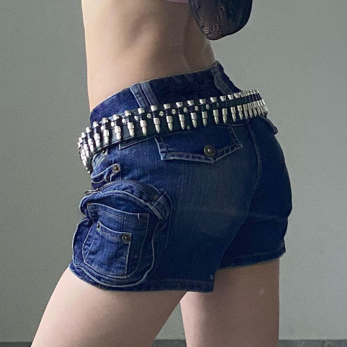 Color-Low Waist Tight Pants Unique Punk Three Dimensional Pocket Do the Old Cowboy Shorts-Fancey Boutique