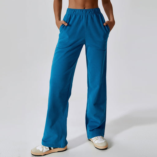 Color-Blue-Waist Tied Fleece Lined Warm Loose Sports Pants Straight Wide Leg Pants Outdoor Casual Track Sweatpants Women-Fancey Boutique