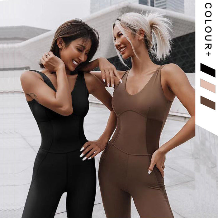 Color-Brown-Solid Color Fitness Breathable Sleeveless Stretch Beauty Back Aerial Yoga Clothes for Women-Fancey Boutique
