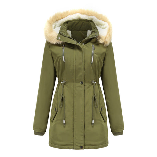 Color-Army Green-Autumn Winter Women Clothing Thick Lambskin Cotton-Padded Coat Women Loose Women Cotton Clothes Removable Hat Fleece Padded Coat-Fancey Boutique