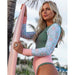 Color-Swimwear Solid Color Printed Patchwork Long Sleeves Surfing Suit Sexy Open Back Swimsuit Women Swimsuit-Fancey Boutique
