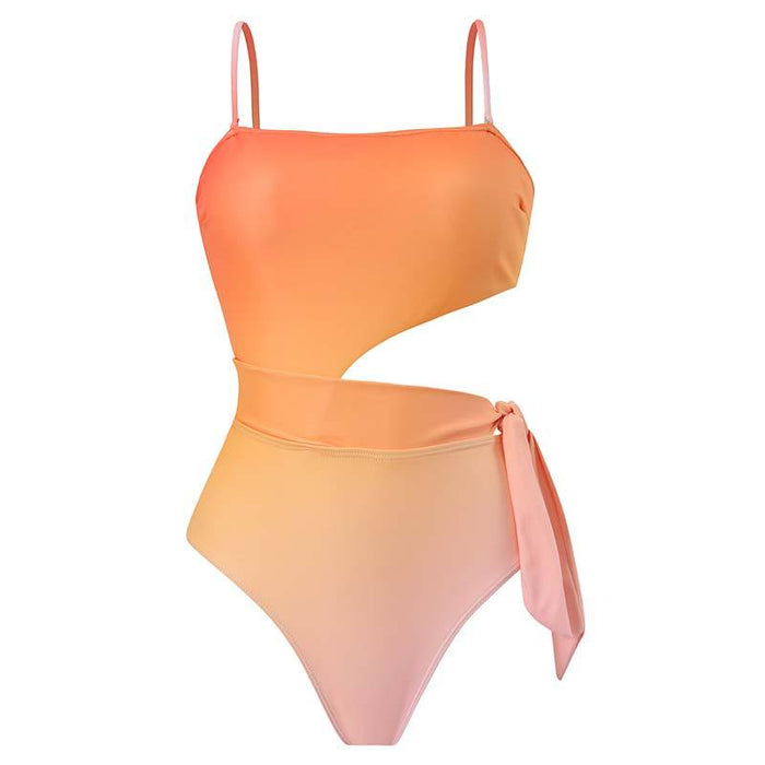 Color-Gradient-One Piece Swimsuit Women Skinny Slimming Retro Tied Swimsuit Suit Chiffon Swimsuits-Fancey Boutique