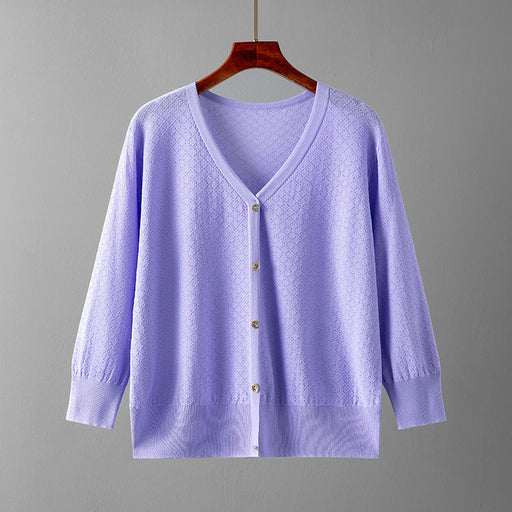 Color-Purple-Ice Silk Cardigan Women Thin Coat Small Waistcoat Outerwear Fashionable Sweater Women-Fancey Boutique