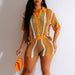 Color-Women Clothing Sexy Women Hollow Out Cutout Out See Through Contrast Color Lapels Knitted Shorts sets-Fancey Boutique