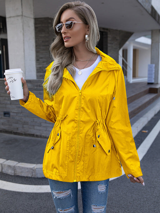 Color-Yellow-Clothing Cinched Hoodie Breathable Mesh Outdoor Mountaineering Rain-Proof Coat-Fancey Boutique