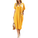 Color-Loose Simple Plain Midi Dress Summer V-neck French Dress Women-Fancey Boutique