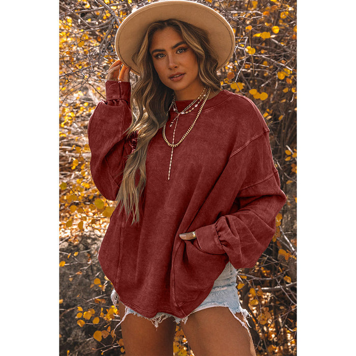 Color-Autumn Solid Color Loose Sweater Women Simple Pullover round Neck Long Sleeves Top Women-Fancey Boutique