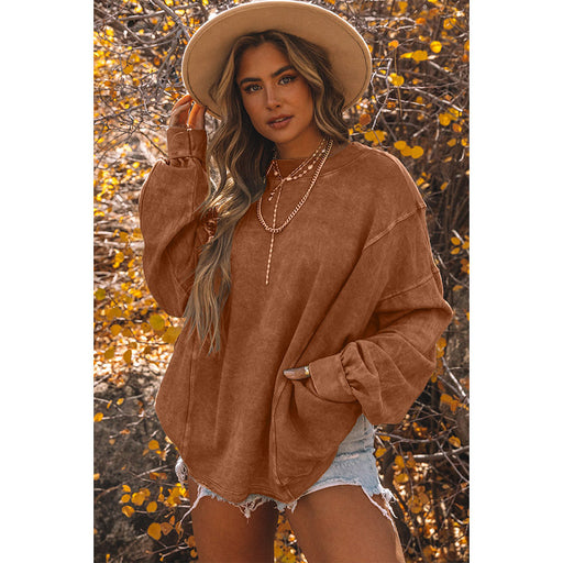 Color-Autumn Solid Color Loose Sweater Women Simple Pullover round Neck Long Sleeves Top Women-Fancey Boutique