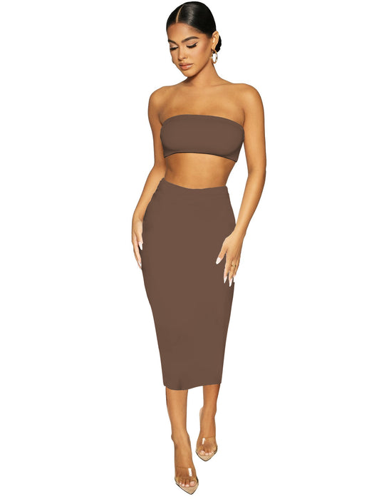 Color-New Women Clothing Sexy Bandeau cropped Two-Piece Street Tight Skirt Set Summer-Fancey Boutique