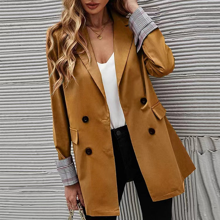 Color-Autumn Winter Women Clothing Solid Color Polo Collar Button Slim Graceful Blazer-Fancey Boutique