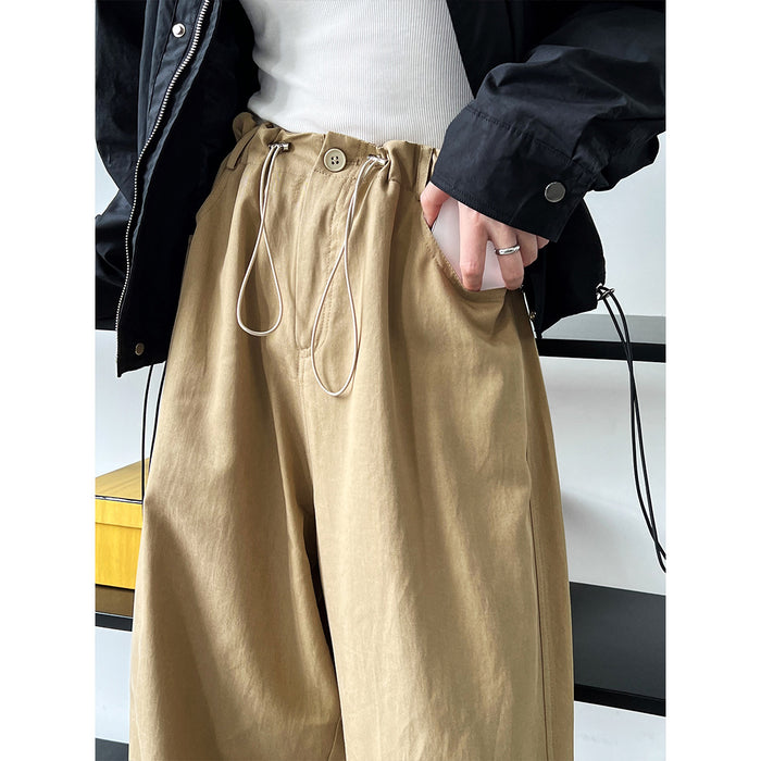 Color-Retro Tencel Cotton Drawstring Elastic Waist Loose Cargo Pants Women Wide Leg Pants Casual Trousers-Fancey Boutique
