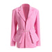 Color-Pink-Pink Women Spring Pearl Chain Large Pocket Decoration Slim Fit Thin Looking Blazer-Fancey Boutique