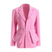 Color-Pink Women Spring Pearl Chain Large Pocket Decoration Slim Fit Thin Looking Blazer-Fancey Boutique