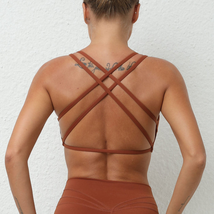 Color-Warm Brown-Quick Drying Breathable Nude Feel Yoga Bra Exercise Underwear Beauty Back Fitness Top Yoga Clothes Women-Fancey Boutique