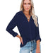 Color-Navy Blue-Women Clothing Autumn Winter Casual Loose Long Sleeve Buckle V neck Shirt Top-Fancey Boutique