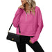 Color-Coral Red-Ladies Half Zip Pullover Hooded Sweatshirt Fleece Short Chic Sweatshirt-Fancey Boutique