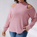 Color-Plus Size Women Clothes Autumn Winter Texture Knitted Long Sleeve Half Turtleneck Off Shoulder T Shirt Top-Fancey Boutique