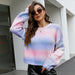 Color-Women Clothing Gradient Color Knitted Top Sweater Lazy Long Sleeve Pullover Sweater-Fancey Boutique