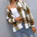 Color-Woolen Plaid Long Sleeve Turn Down Collar Coat Thick Casual Loose Shirt-Fancey Boutique