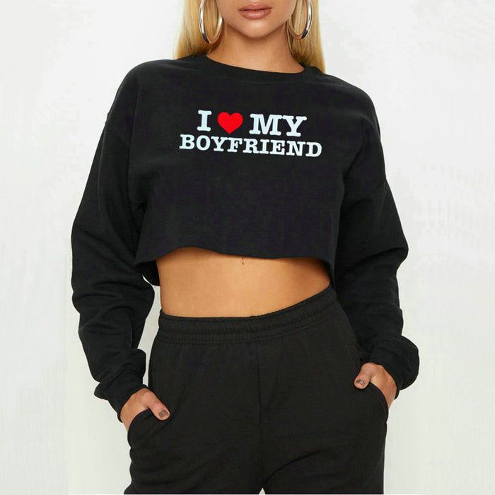 Color-Street Hipster I Love My Boyfriend Printed Short Sweater Autumn Winter Women Clothing-Fancey Boutique