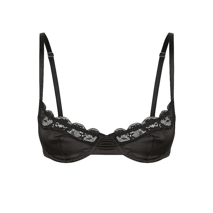 Color-Black-Entry Underwear Women Fp Elastic Satin Satin Lace Edge Sexy Bra-Fancey Boutique